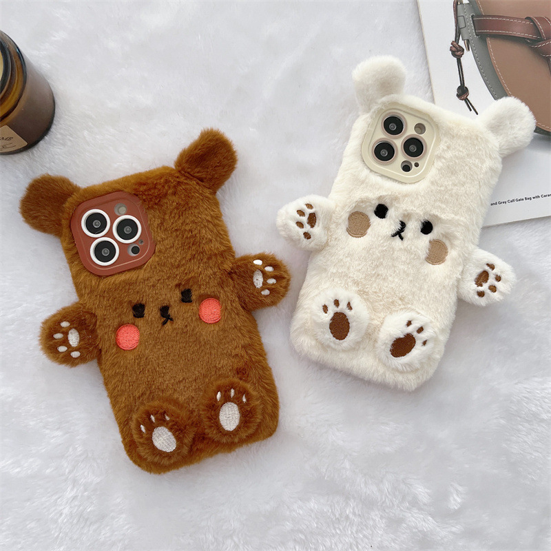 Apple Iphone 15 Pro Max - Korean 3D Cartoon Bear Fluffy Plush